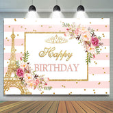 Rosa Blumen Und Golden Funkeln Geburtstag Party Hintergrund